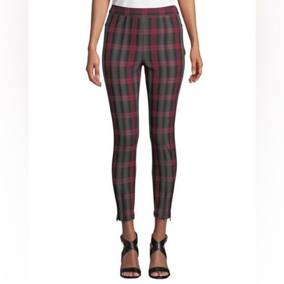T by Alexander Wang Fitted Stretch Plaid Leggings with Zippers Sz 2 - Picture 1 of 14